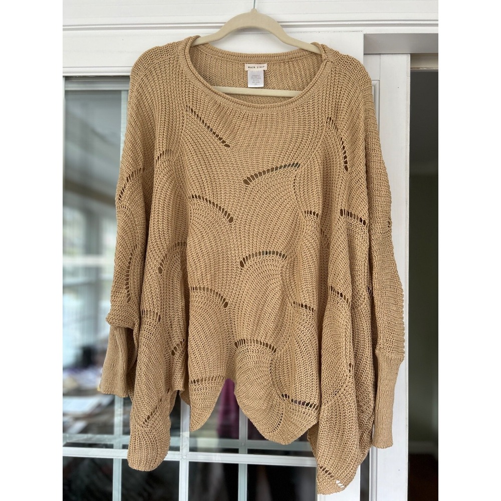 NWOT Main Strip Tan Beige Scalloped Edge Sweater Bat Wing Size 2XL